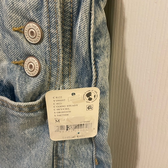 Free People We The Free Good Luck Barrel Overalls Medium Color: Going Steady NWT - Picture 5 of 6